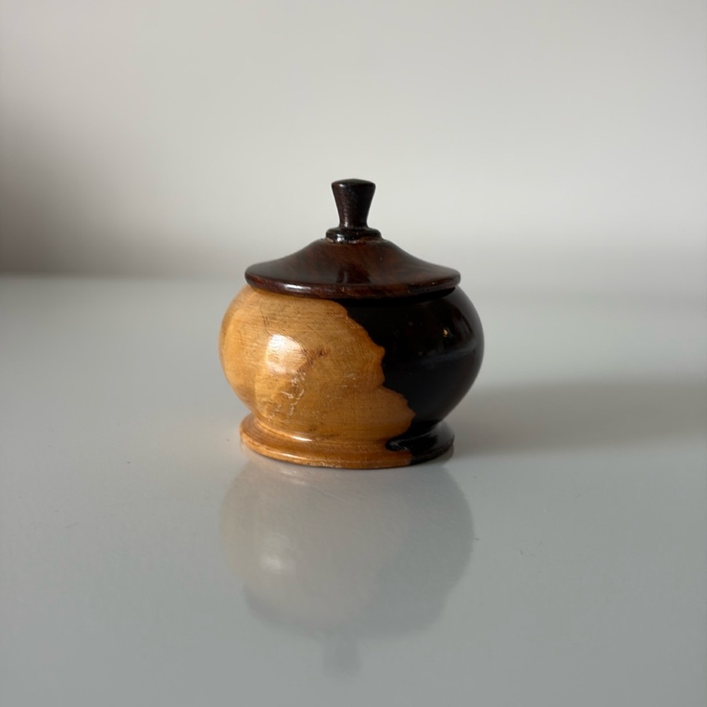 SOLD • Small Hand Turned Wooden Bowl with Lid 1.5” Tall - Picture 3 of 10